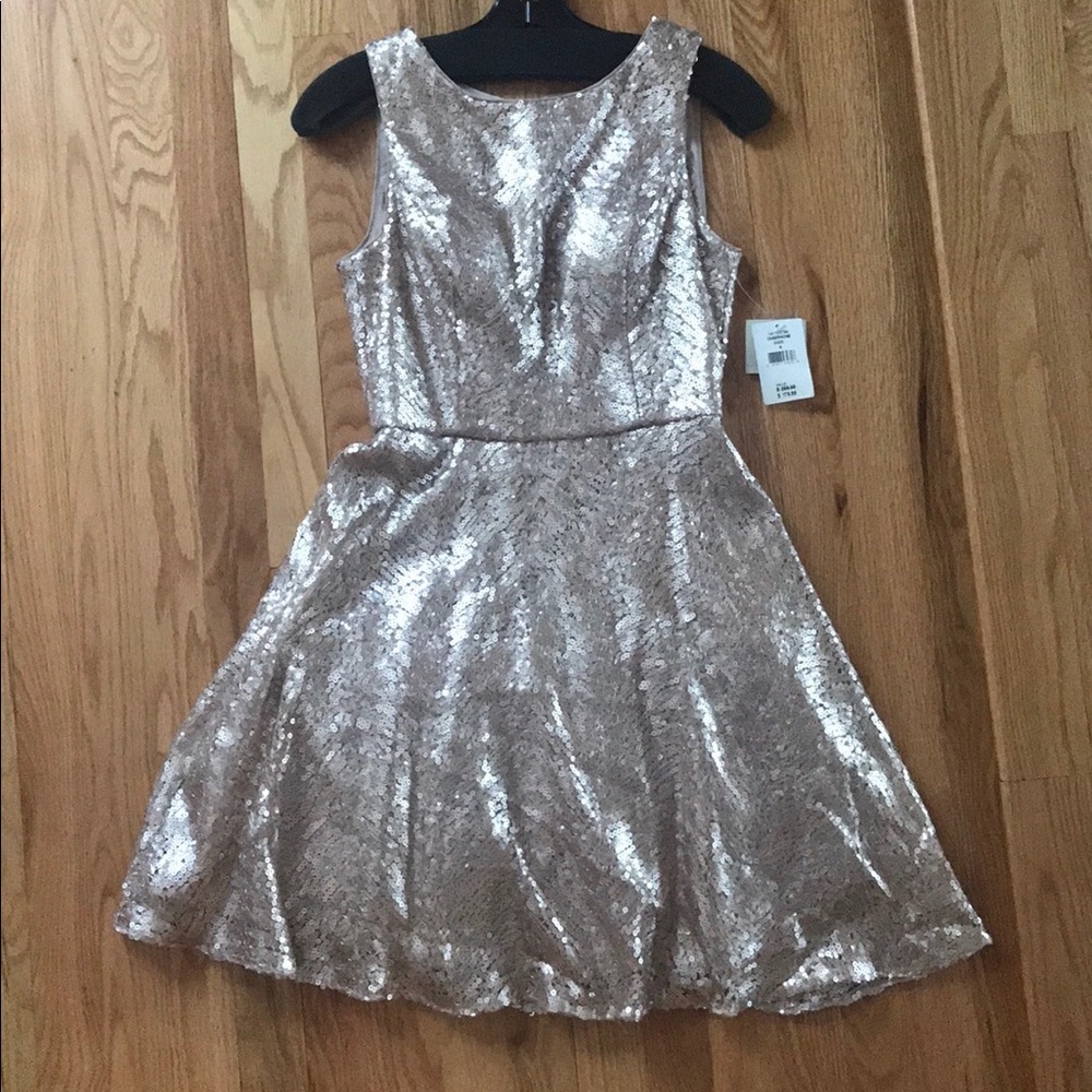AIDAN MATTOX DRESS CHAMPAGNE SEQUIN FORMAL SIZE 4 NWT - Picture 1 of 6